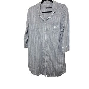 Lauren Ralph Lauren Gray Strip Boyfriend Nightshirt Women's Size L